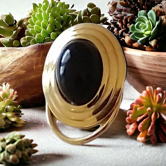 Vintage Scarf Clip Pin Black Acrylic Stone Gold Tone 80s 90s Retro MCM - Picture 13 of 14